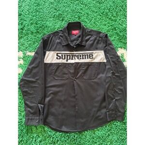 Supreme Black Long Sleeve Work Shirt Men's Size Large Chest Logo Two Pocket